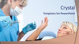  Presentation with dentist - Theme consisting of tooth extraction - dentist at work scared patient background and a sky blue colored foreground