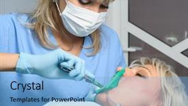  Presentation with dam - PPT layouts having tooth extraction - dentist with patient installation background and a light blue colored foreground