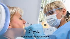  Presentation with thesis on stroke patient - Slide deck with tooth extraction - dentist with patient polishing background and a light blue colored foreground