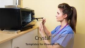  Presentation with medical instruments - PPT theme featuring tooth extraction - veterinarian sterilizing medical instruments background and a coral colored foreground