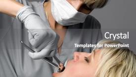  Presentation with ultrasound extraction - PPT theme with tooth extraction using forceps background and a gray colored foreground