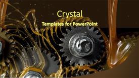  Presentation with lubrication - Colorful slide set enhanced with tooth-gear-wheel-with-oil backdrop and a tawny brown colored foreground