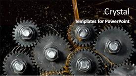  Presentation with lubrication - Audience pleasing PPT theme consisting of tooth-gear-wheel-with-oil backdrop and a black colored foreground