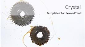  Presentation with lubrication - Amazing slide set having tooth-gear-wheels-with-oil backdrop and a sky blue colored foreground