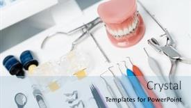  Presentation with metal - Presentation theme consisting of tooth-model-with-metal-braces background and a light blue colored foreground