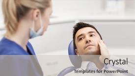  Presentation with patient care - Colorful PPT layouts enhanced with tooth pain - people medicine stomatology and health backdrop and a soft green colored foreground