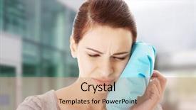  Presentation with pain - Slide set featuring tooth pain - young beautiful woman having toothache background and a coral colored foreground