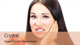  Presentation with pain - PPT theme having tooth pain - young woman with a toothpain background and a coral colored foreground