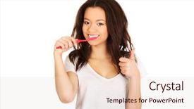 Presentation with tooth paste - Presentation theme featuring tooth paste - african teen woman brushing teeth background and a lemonade colored foreground