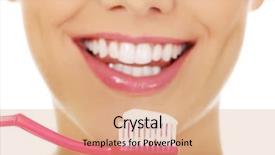  Presentation with tooth paste - PPT layouts having tooth paste - happy woman with a toothbrush background and a coral colored foreground