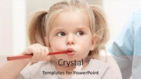  Presentation with bathroom - Theme with tooth paste - little girl brushing teeth background and a coral colored foreground