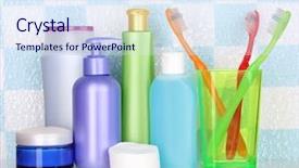  Presentation with cosmetics beauty cosmetic white - Colorful presentation design enhanced with tooth paste - shelf with cosmetics and toiletries backdrop and a sky blue colored foreground