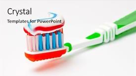  Presentation with tooth paste - Audience pleasing PPT layouts consisting of tooth paste - toothbrush with tricolor toothpaste backdrop and a white colored foreground