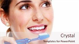  Presentation with teeth - PPT layouts featuring tooth paste - young beautiful girl brushing teeth background and a sky blue colored foreground