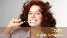  Presentation with clean - PPT layouts consisting of tooth paste - young beauty woman clean teeth background and a tawny brown colored foreground