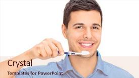  Presentation with teeth - Theme consisting of tooth paste - young guy brushing his teeth background and a lemonade colored foreground