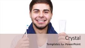  Presentation with toothpaste - Slides with toothbrush and toothpaste in hand background and a soft green colored foreground