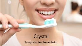  Presentation with odontology teeth - Amazing slide set having toothbrush toothpaste hand - beautiful woman brushing teeth closeup backdrop and a  colored foreground