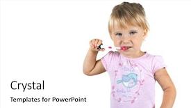  Presentation with toothpaste - PPT layouts having toothbrush toothpaste hand - child brushes her teeth background and a white colored foreground