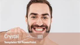  Presentation with teeth - Theme with toothbrush toothpaste hand - close up portrait background and a coral colored foreground