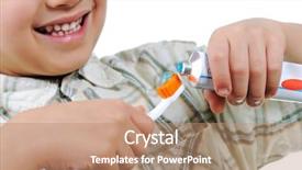  Presentation with toothpaste - PPT layouts consisting of toothbrush toothpaste hand - little kid preparing for teeth background and a coral colored foreground