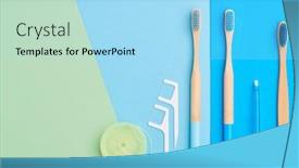  Presentation with oral hygiene - PPT theme featuring toothbrushes-and-oral-care-tools background and a light blue colored foreground