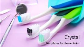  Presentation with dental floss - Slides with toothbrushes dental instruments and floss on color background background and a sky blue colored foreground