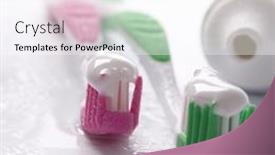  Presentation with toothpaste - PPT theme with toothpaste and toothbrushes closeup dental care background and a white colored foreground
