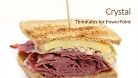  Presentation with white cheese - Amazing presentation having toothpick - reuben sandwich with pastrami backdrop and a cream colored foreground