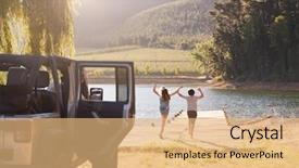  Presentation with road trip - Slides featuring top 10 - family reaching destination by lake background and a coral colored foreground