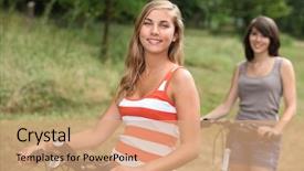  Presentation with adolescent girls - Amazing PPT theme having top 15 - adolescent girls riding their bikes backdrop and a  colored foreground