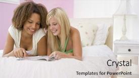  Presentation with teenage - Cool new presentation theme with top 15 - teenage girls lying on bed backdrop and a soft green colored foreground