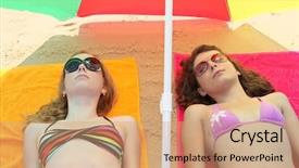  Presentation with girl running on the beach clouds - Slide deck featuring top 15 - teenage girls lying background and a  colored foreground