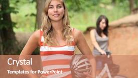  Presentation with man riding big bike motor - Cool new slides with top 15 - teenage girls riding their bikes backdrop and a coral colored foreground