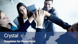  Presentation with business partner people joining hand - Slide set enhanced with top 5 - business people cheering with hands background and a ocean colored foreground