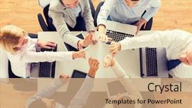  Presentation with high technology - Audience pleasing presentation theme consisting of top 5 - business people technology and team backdrop and a  colored foreground