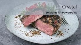 Presentation with barbecue dry aged kobe rib - Cool new PPT layouts with top bottom - barbecue rib eye steak backdrop and a light gray colored foreground