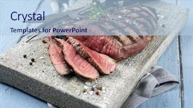  Presentation with beef steak bbq strip steak - Slide deck with top bottom - beef steak background and a light blue colored foreground