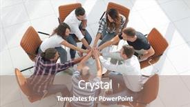  Presentation with team business top view - Audience pleasing PPT theme consisting of top business team show backdrop and a coral colored foreground