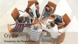  Presentation with team business top view - Presentation theme having top business team show background and a coral colored foreground