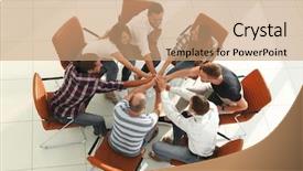  Presentation with team business top view - Slide deck having top business team show background and a  colored foreground