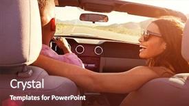  Presentation with driving road - Slide deck with top cars - couple on road trip driving background and a tawny brown colored foreground