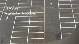  Presentation with car park - Colorful presentation design enhanced with top cars - empty outdoor car park backdrop and a  colored foreground