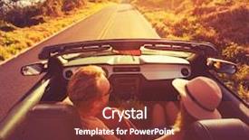  Presentation with road safety drive - Beautiful slides featuring top cars - happy young couple driving along backdrop and a tawny brown colored foreground