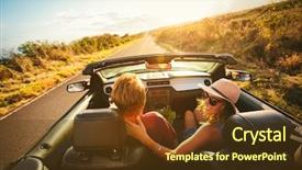  Presentation with young happy couple - Audience pleasing PPT theme consisting of top cars - happy young couple driving along backdrop and a tawny brown colored foreground