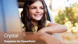  Presentation with car - PPT layouts consisting of top cars - young girl smiling and looking background and a coral colored foreground