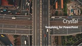  Presentation with urban transportation - Amazing slide deck having top-down-cross-traffic-highway backdrop and a dark gray colored foreground
