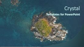  Presentation with green waves - PPT theme consisting of top-down-of-rock-island background and a ocean colored foreground