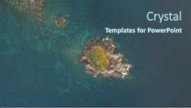  Presentation with green waves - Presentation theme consisting of top-down-of-rock-island background and a ocean colored foreground