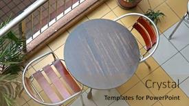 Presentation with bistro - Presentation having top down view of cafe bistro table and chairs background and a coral colored foreground